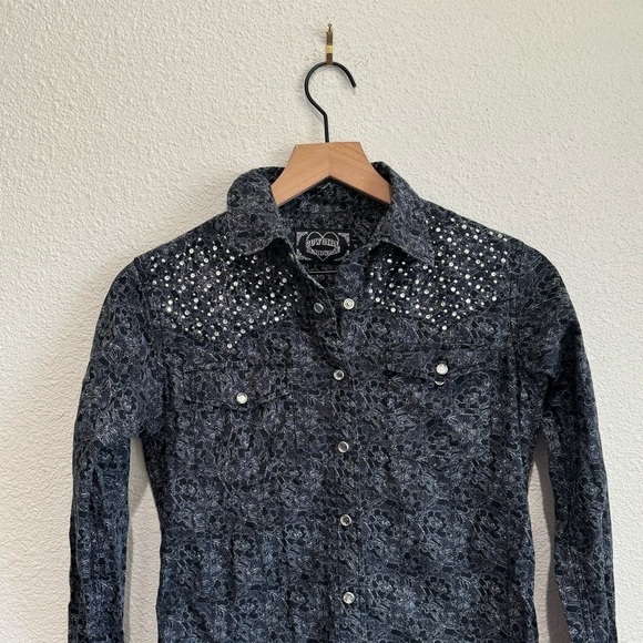 9. VTG Cowgirl Hardwear Small Pearl Snap Button Rhinestone Long Sleeve Western - Picture 2 of 10